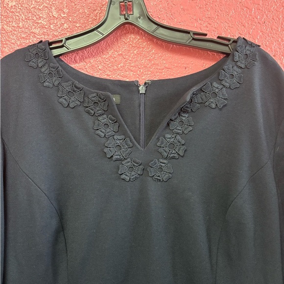 Talbots Blue V-Neck Sheath Dress with 3/4 Bell Sleeves - Picture 3 of 8